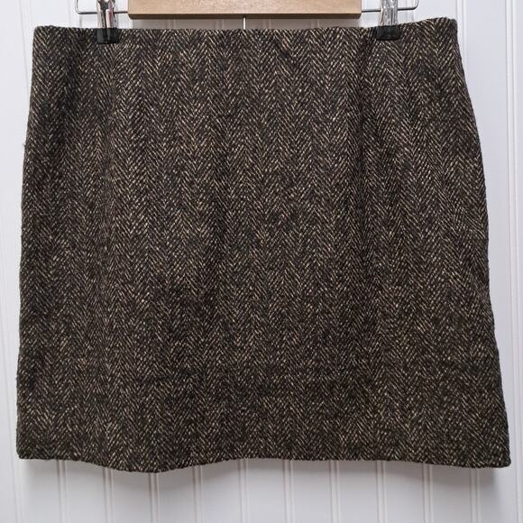 NWT HM A-Line Mini Skirt Womens L Brown Black Tweed Wool Blend Academia Preppy - Picture 1 of 15